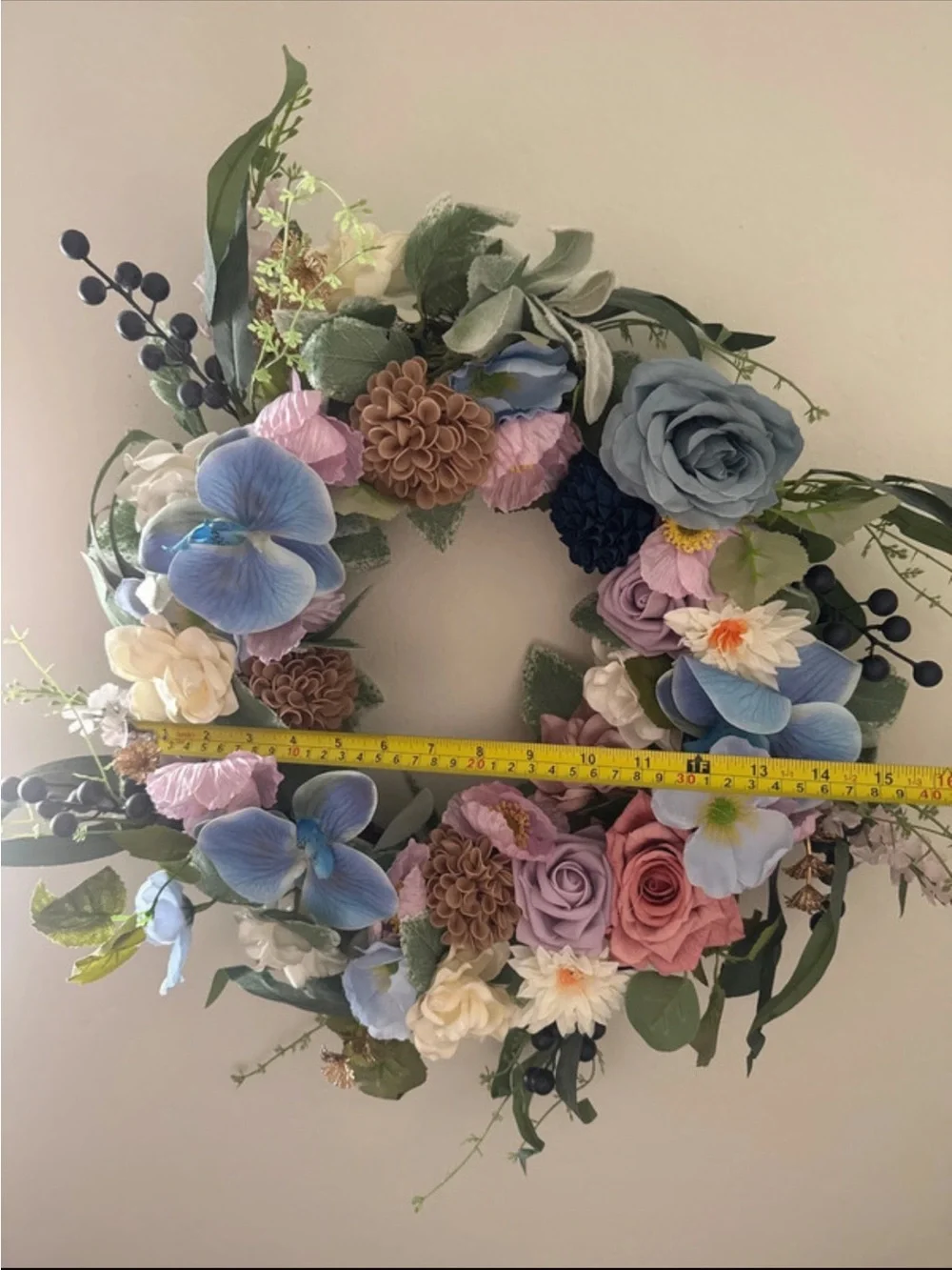 Elegant Blue & Pink Mixed Floral Wreath - Home Accents
